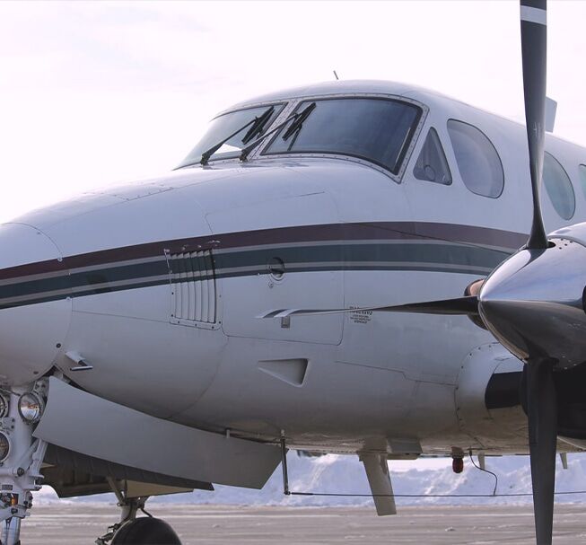 Close-up view of a cockpit and rotor