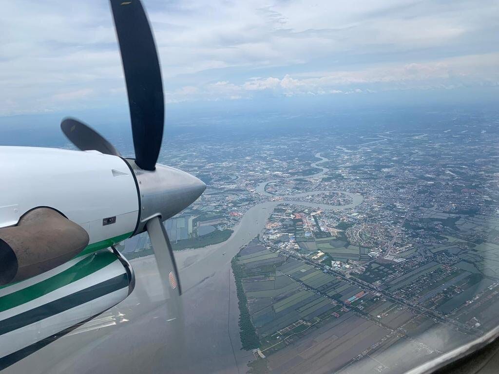 Photo from the cockpit on a city