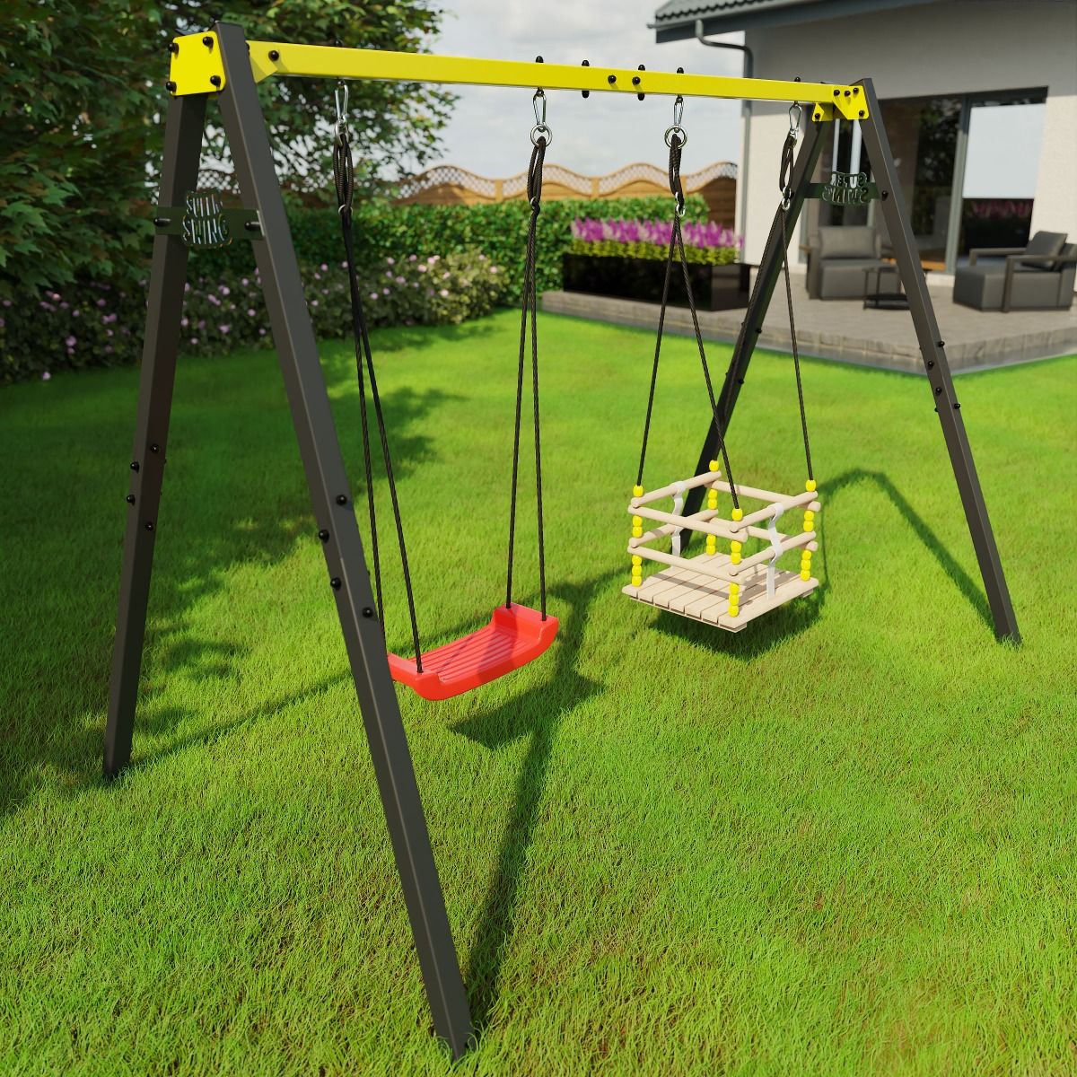Doppelschaukel Garten Mit Brett- Und Gitterschaukel